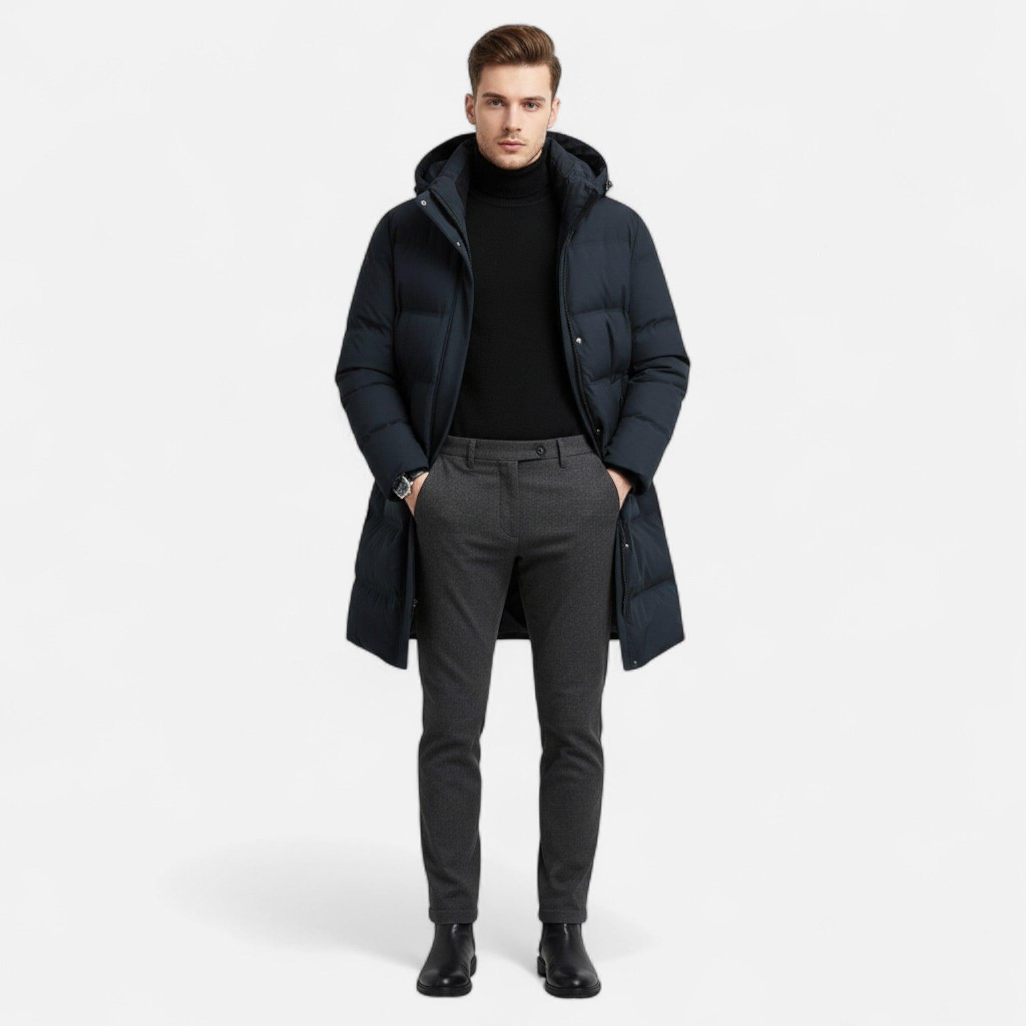 Men's Winter Down Parka - Hooded Insulated Design for Cold Weather Wear