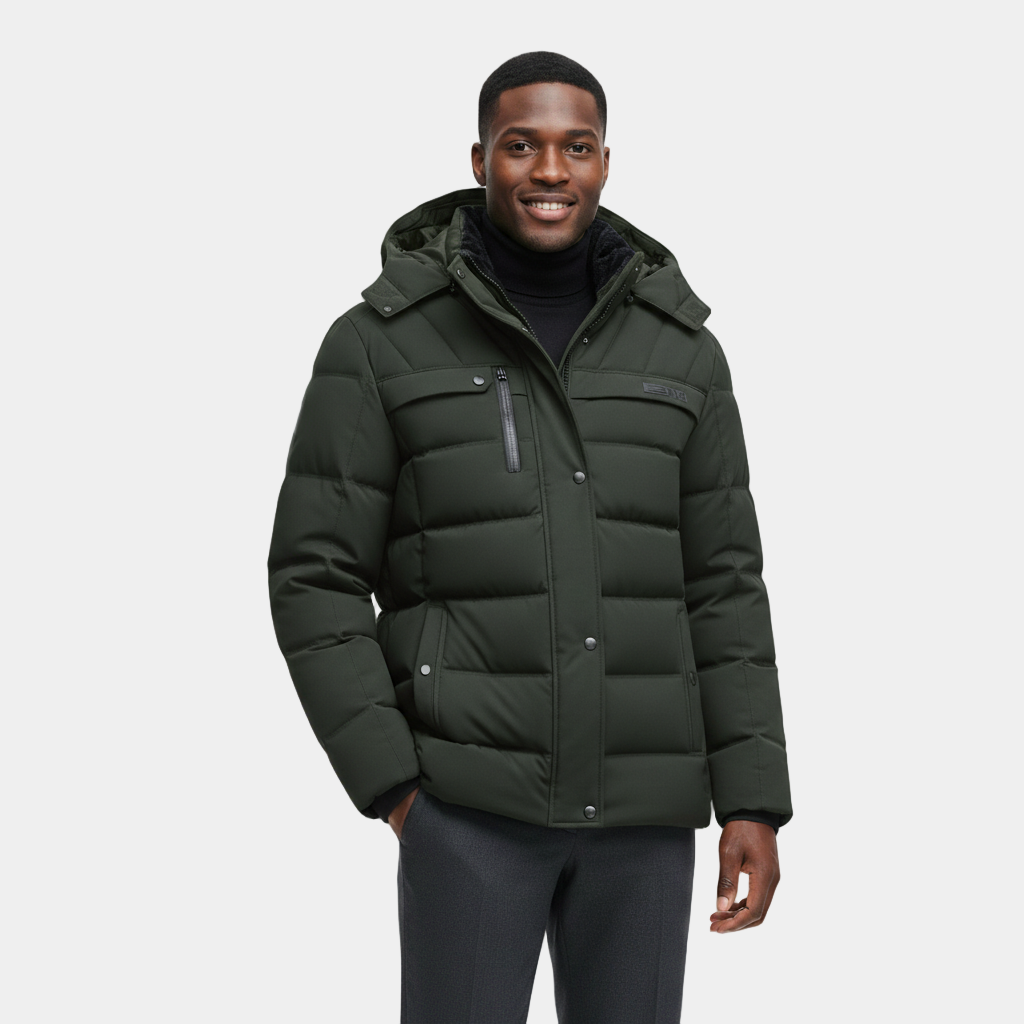 Men's Winter Puffer Coat with Fleece Lining - Longline Design for Cold Weather Outdoor Use