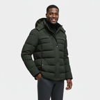 Men's Winter Puffer Coat with Fleece Lining - Longline Design for Cold Weather Outdoor Use