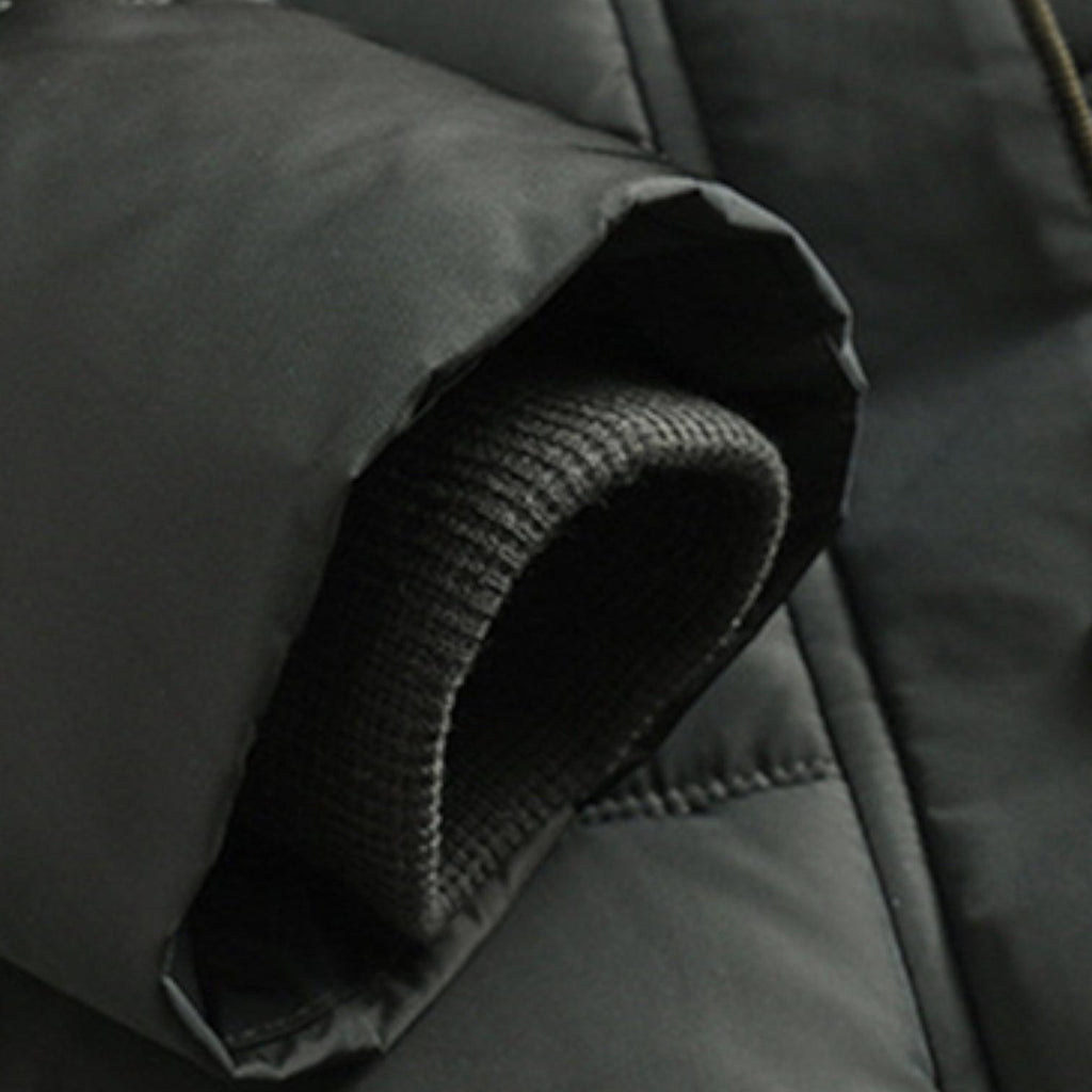 Men's Winter Puffer Coat with Fleece Lining - Longline Design for Cold Weather Outdoor Use
