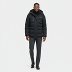 Men's Winter Puffer Coat with Fleece Lining - Longline Design for Cold Weather Outdoor Use