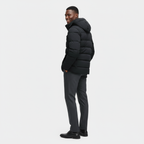 Men's Winter Puffer Coat with Fleece Lining - Longline Design for Cold Weather Outdoor Use