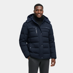 Men's Winter Puffer Coat with Fleece Lining - Longline Design for Cold Weather Outdoor Use