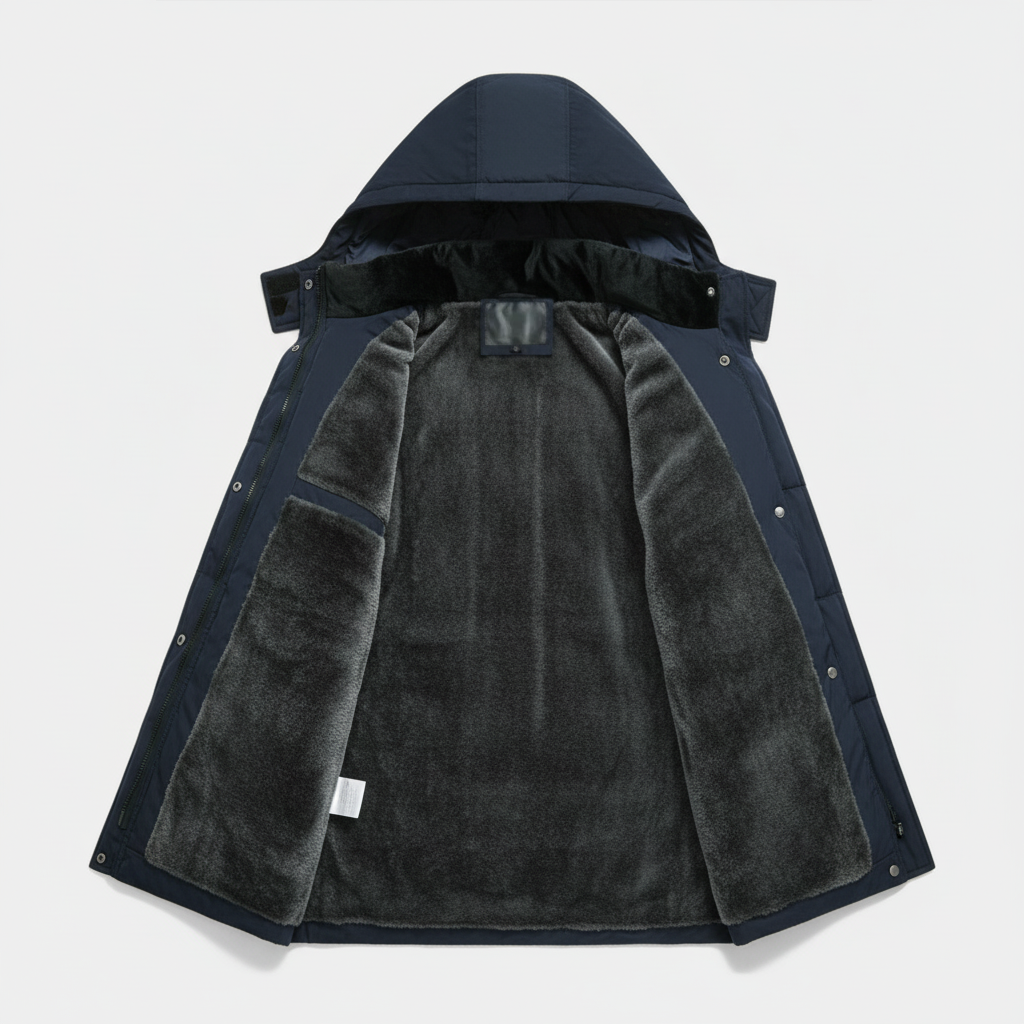 Men's Winter Puffer Coat with Fleece Lining - Longline Design for Cold Weather Outdoor Use