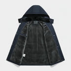 Men's Winter Puffer Coat with Fleece Lining - Longline Design for Cold Weather Outdoor Use