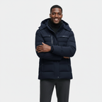 Men's Winter Puffer Coat with Fleece Lining - Longline Design for Cold Weather Outdoor Use