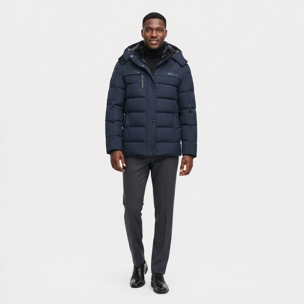 Men's Winter Puffer Coat with Fleece Lining - Longline Design for Cold Weather Outdoor Use