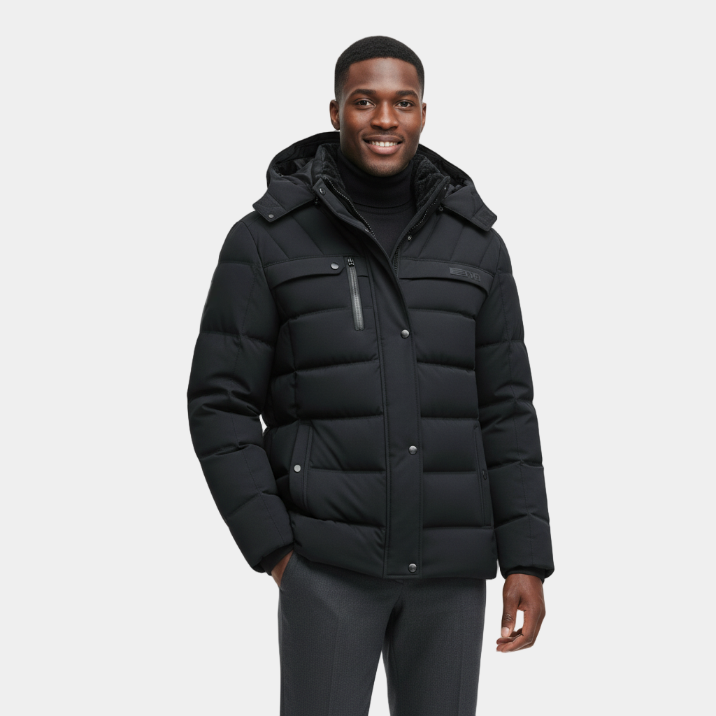 Men's Winter Puffer Coat with Fleece Lining - Longline Design for Cold Weather Outdoor Use