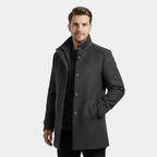 Men's Wool-Blend Stand-Collar Coat with Removable Padded Vest for Versatile Cold Weather Wear