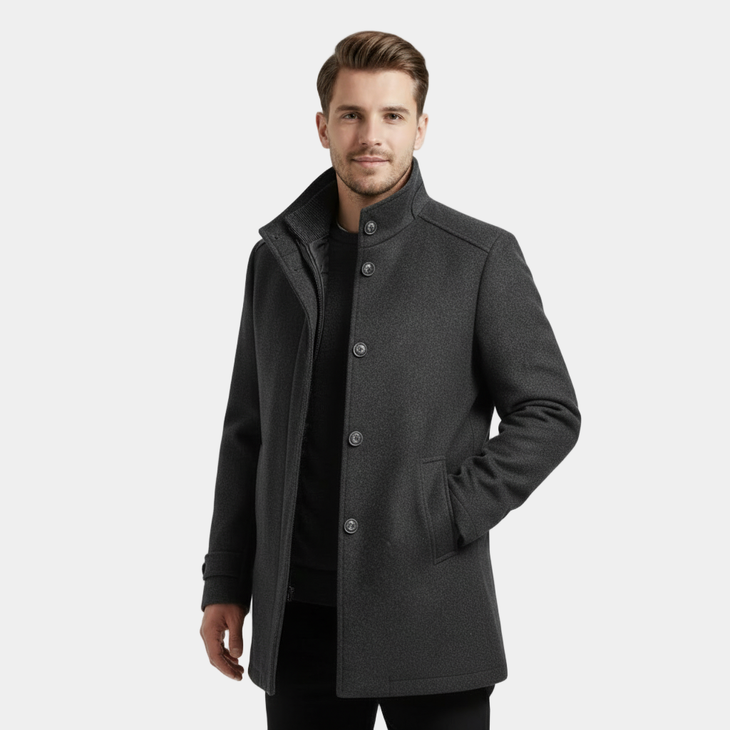 Men's Wool-Blend Stand-Collar Coat with Removable Padded Vest for Versatile Cold Weather Wear