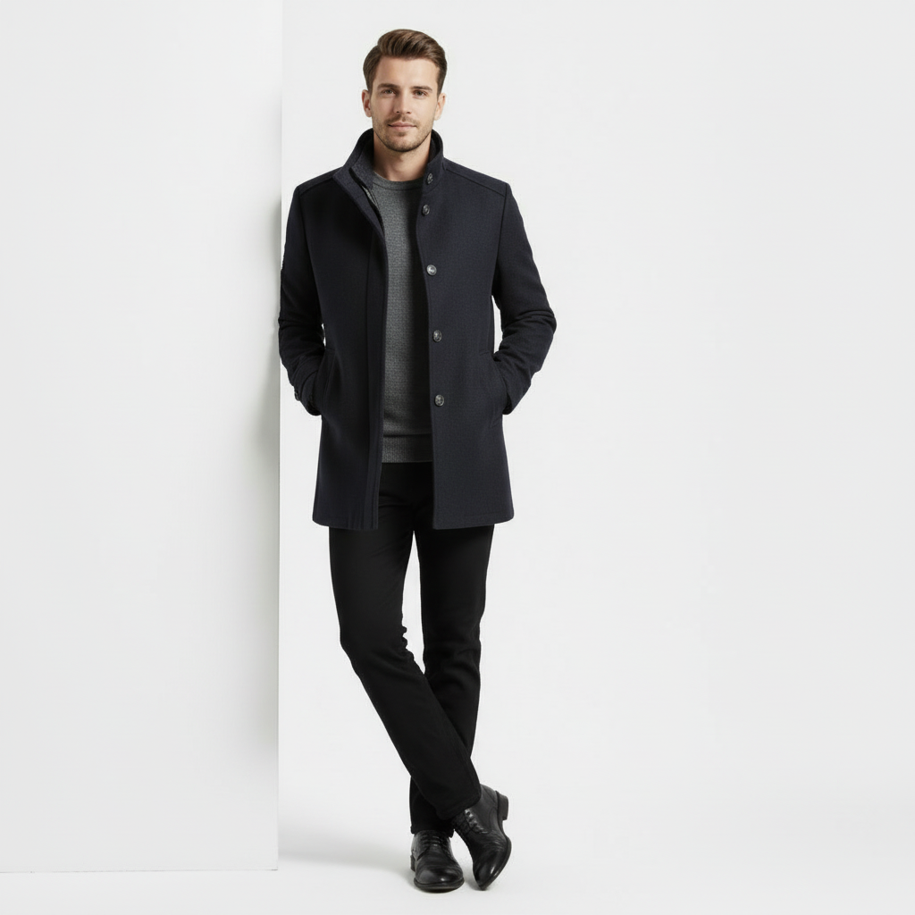 Men's Wool-Blend Stand-Collar Coat with Removable Padded Vest for Versatile Cold Weather Wear