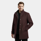 Men's Wool-Blend Stand-Collar Coat with Removable Padded Vest for Versatile Cold Weather Wear