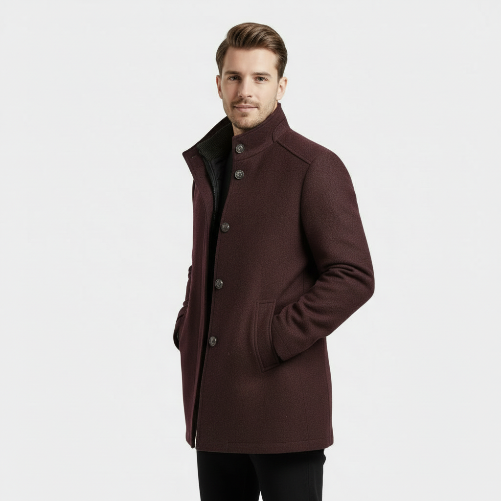 Men's Wool-Blend Stand-Collar Coat with Removable Padded Vest for Versatile Cold Weather Wear