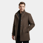 Men's Wool-Blend Stand-Collar Coat with Removable Padded Vest for Versatile Cold Weather Wear