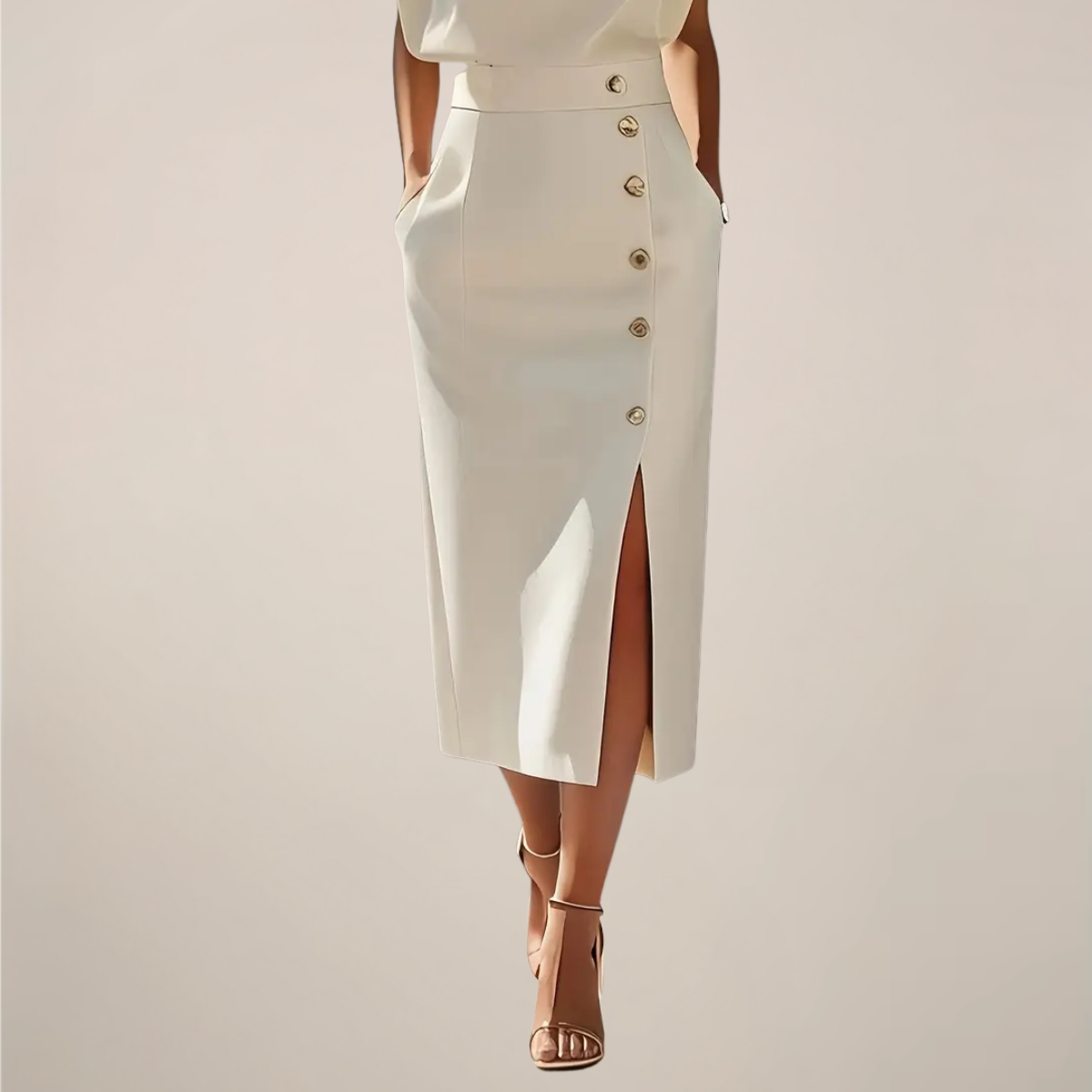 Midi Dress with Button Detail and Side Slit - Casual Elegant Dress for Parties