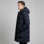 Navy Long Puffer Parka for Men | Insulated Winter Coat | Warm Outerwear for Cold Weather