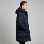 Navy Long Puffer Parka for Men | Insulated Winter Coat | Warm Outerwear for Cold Weather