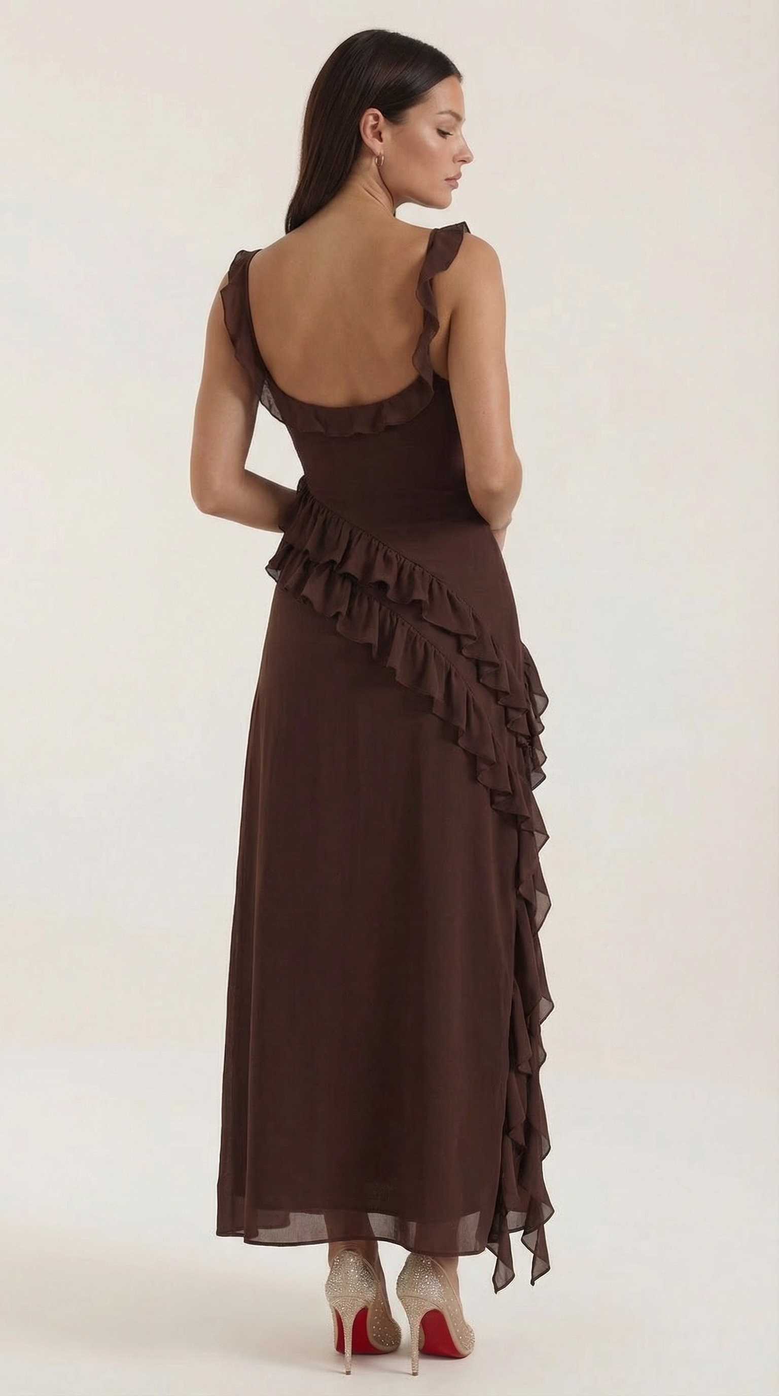 Ruffled Maxi Dress - Lightweight Fabric, Elegant Design for Casual or Formal Wear
