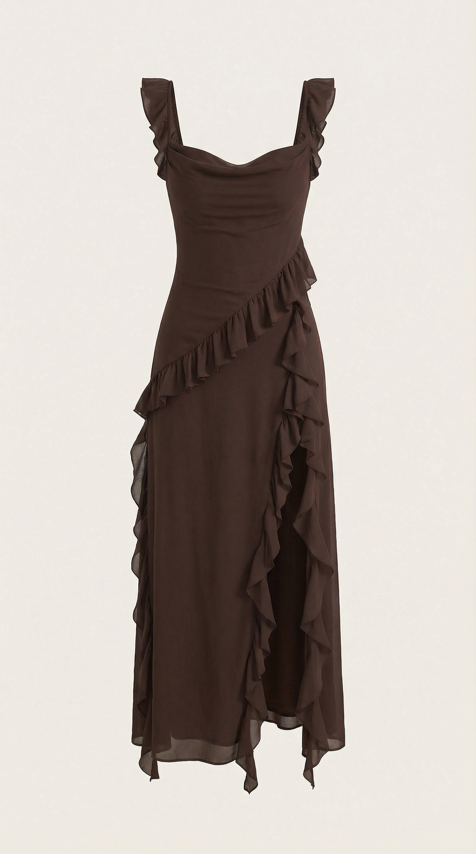 Ruffled Maxi Dress - Lightweight Fabric, Elegant Design for Casual or Formal Wear