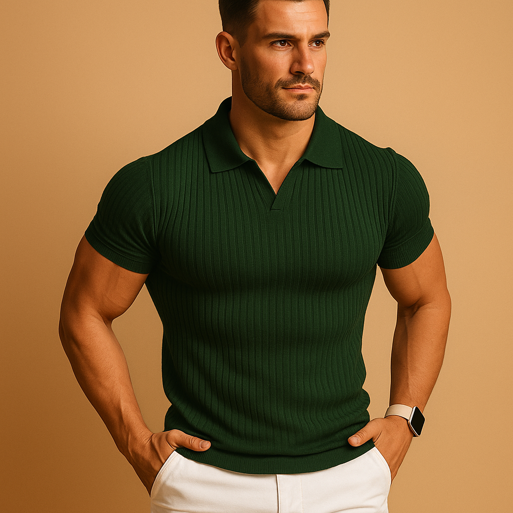 Slim Fit V-Neck Polo Shirt | Cotton Blend Fabric | Casual Men's Wear