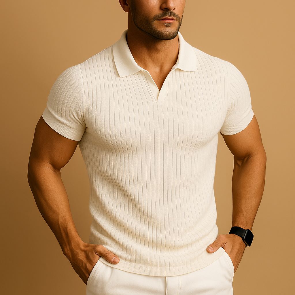 Slim Fit V-Neck Polo Shirt | Cotton Blend Fabric | Casual Men's Wear