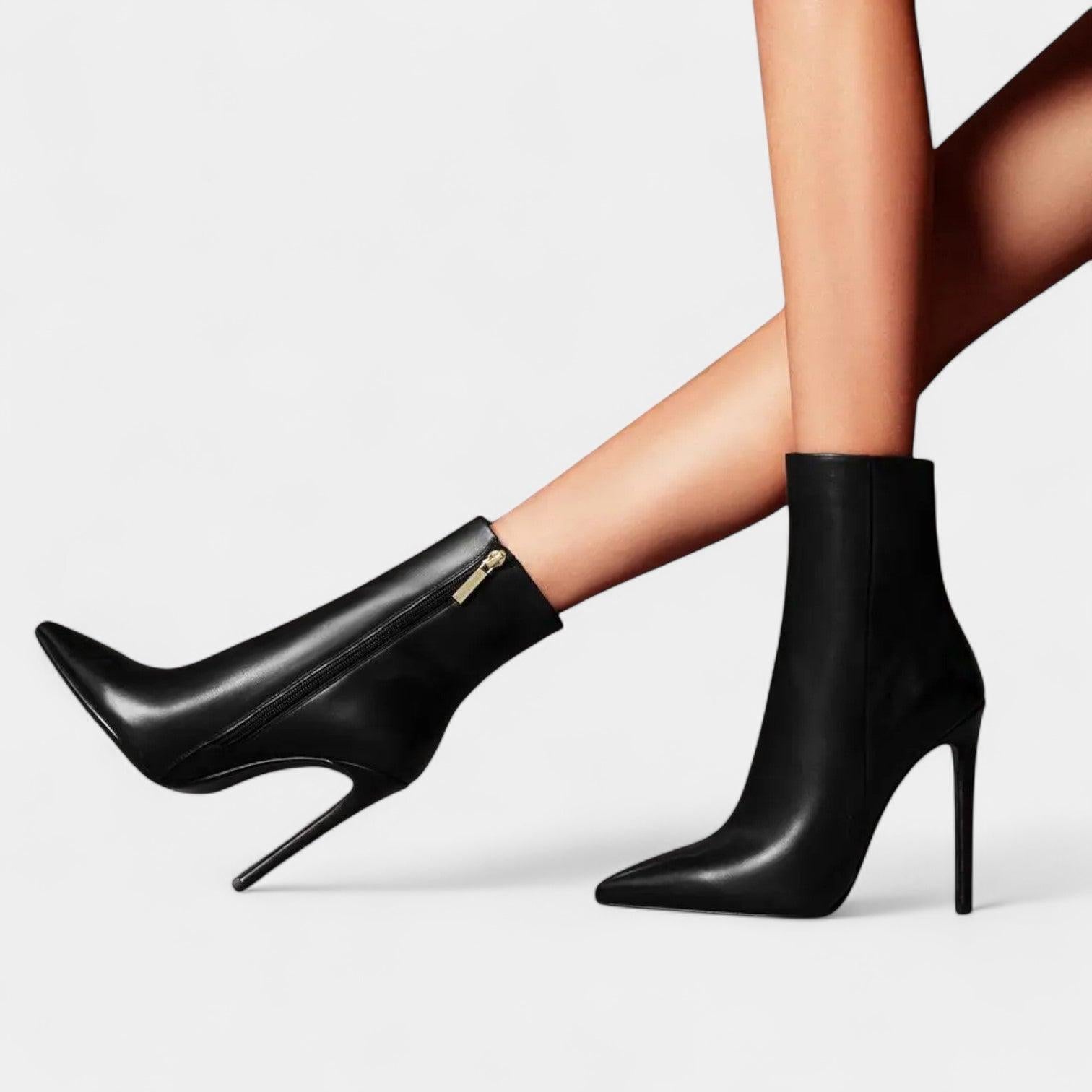 Vegan Leather Stiletto Ankle Boots for Women - Pointed Toe High Heels for Dressy Occasions and Night Out