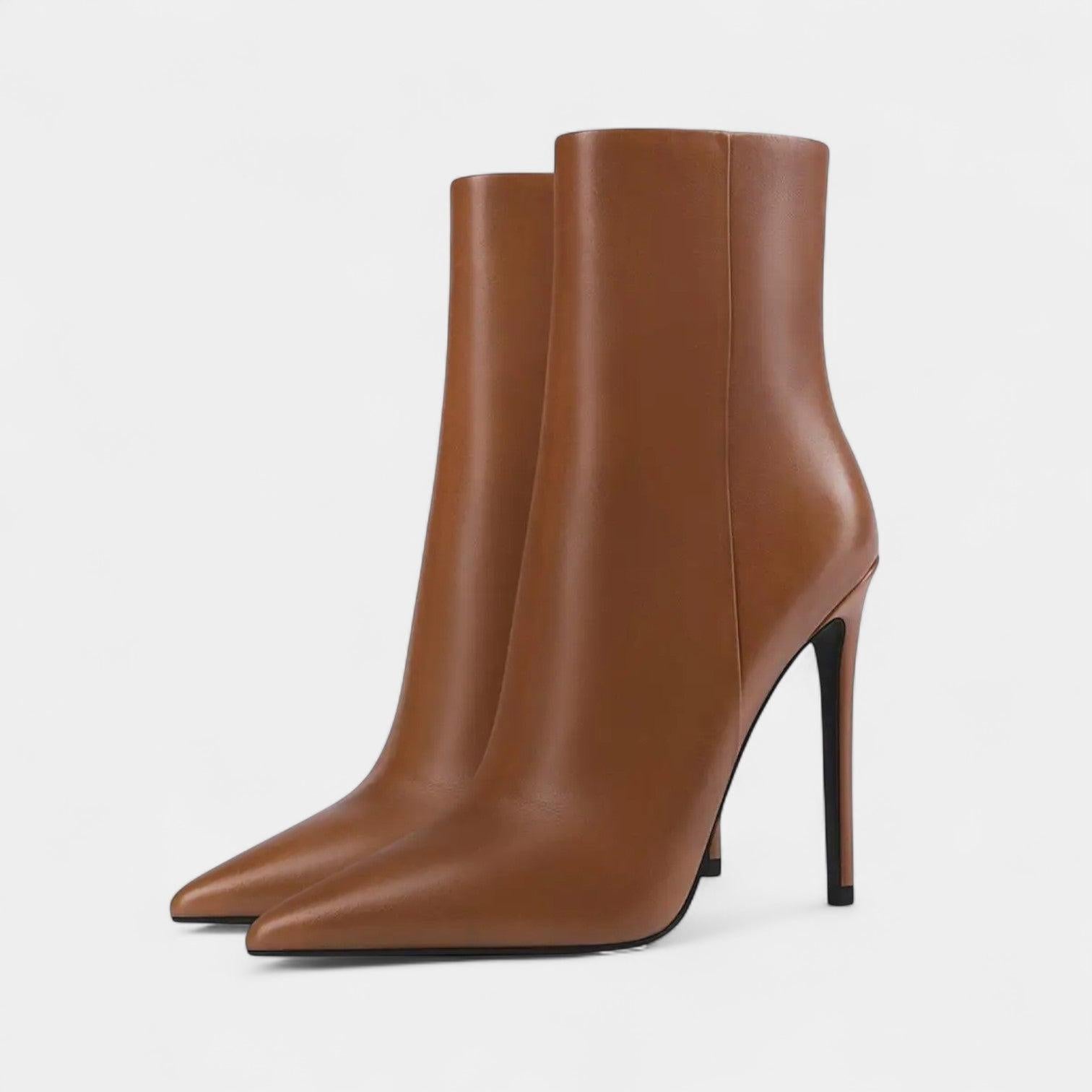 Vegan Leather Stiletto Ankle Boots for Women - Pointed Toe High Heels for Dressy Occasions and Night Out