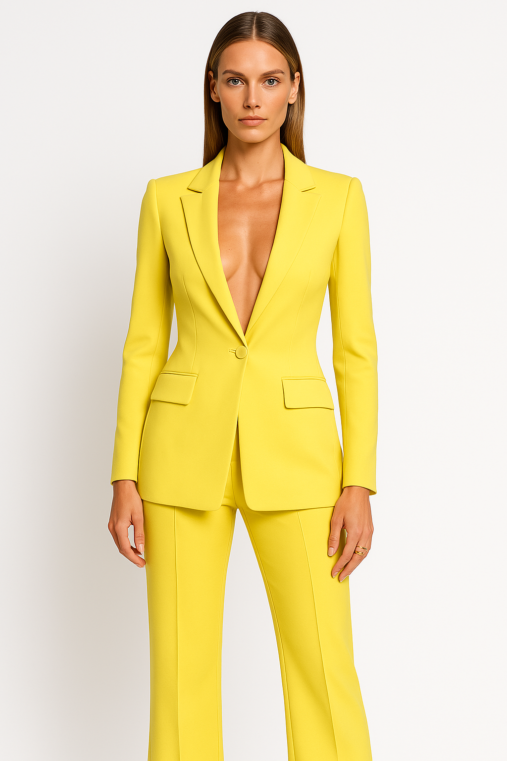 Women's Lightweight Tailored Blazer & Wide-Leg Trousers Set for Office Wear