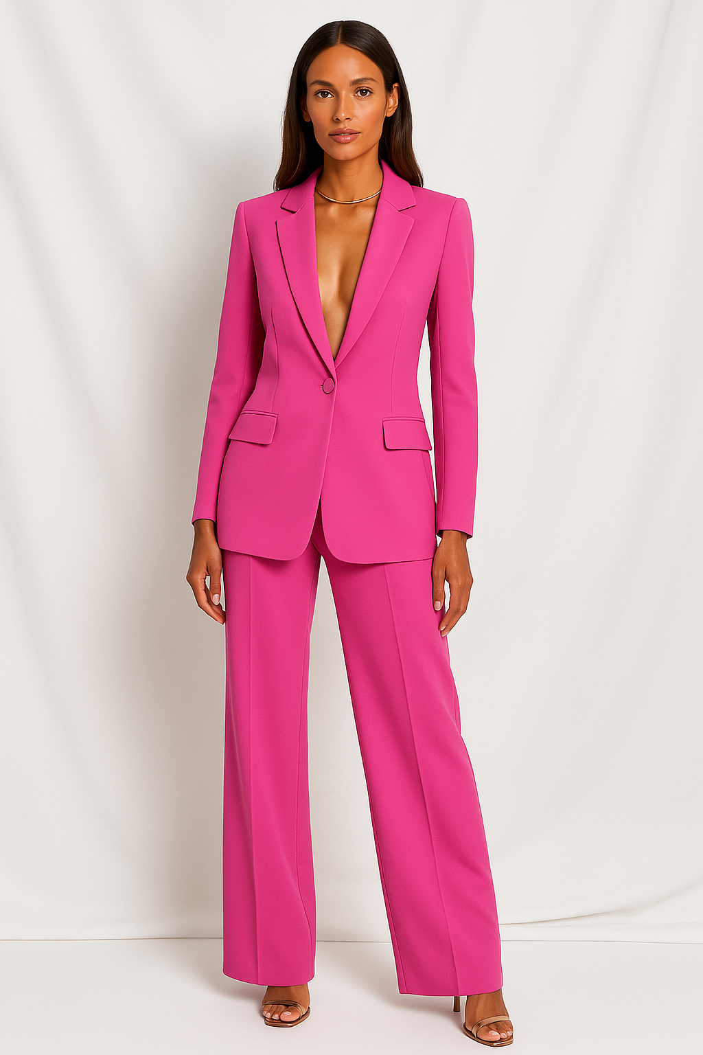 Women's Lightweight Tailored Blazer & Wide-Leg Trousers Set for Office Wear