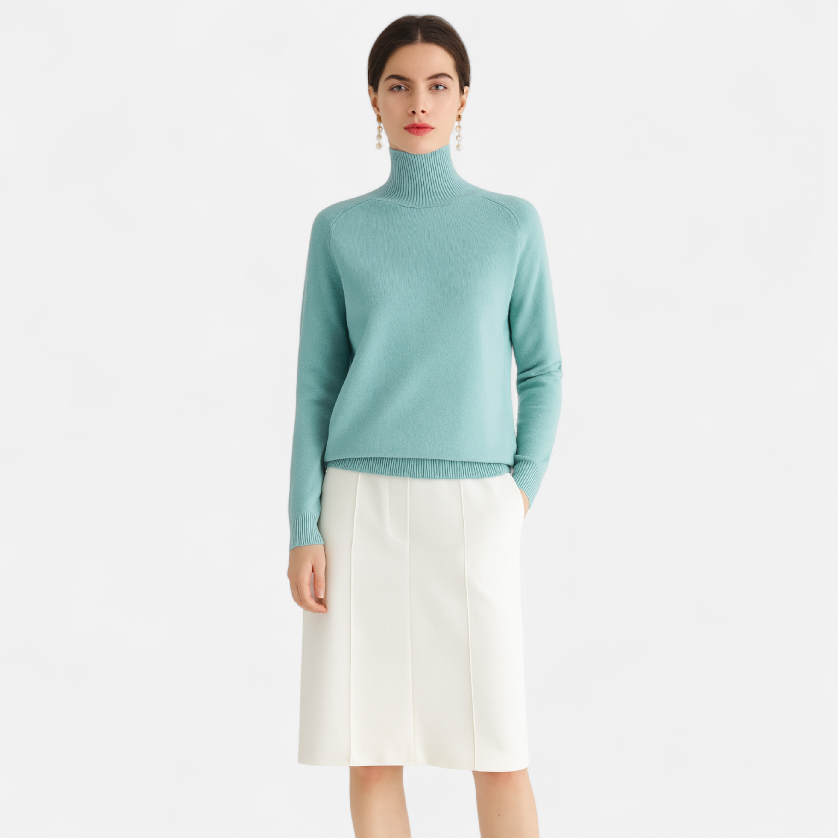 Women's Merino Wool Cashmere Mock-Neck Sweater | Cozy Knitwear for Fall & Winter