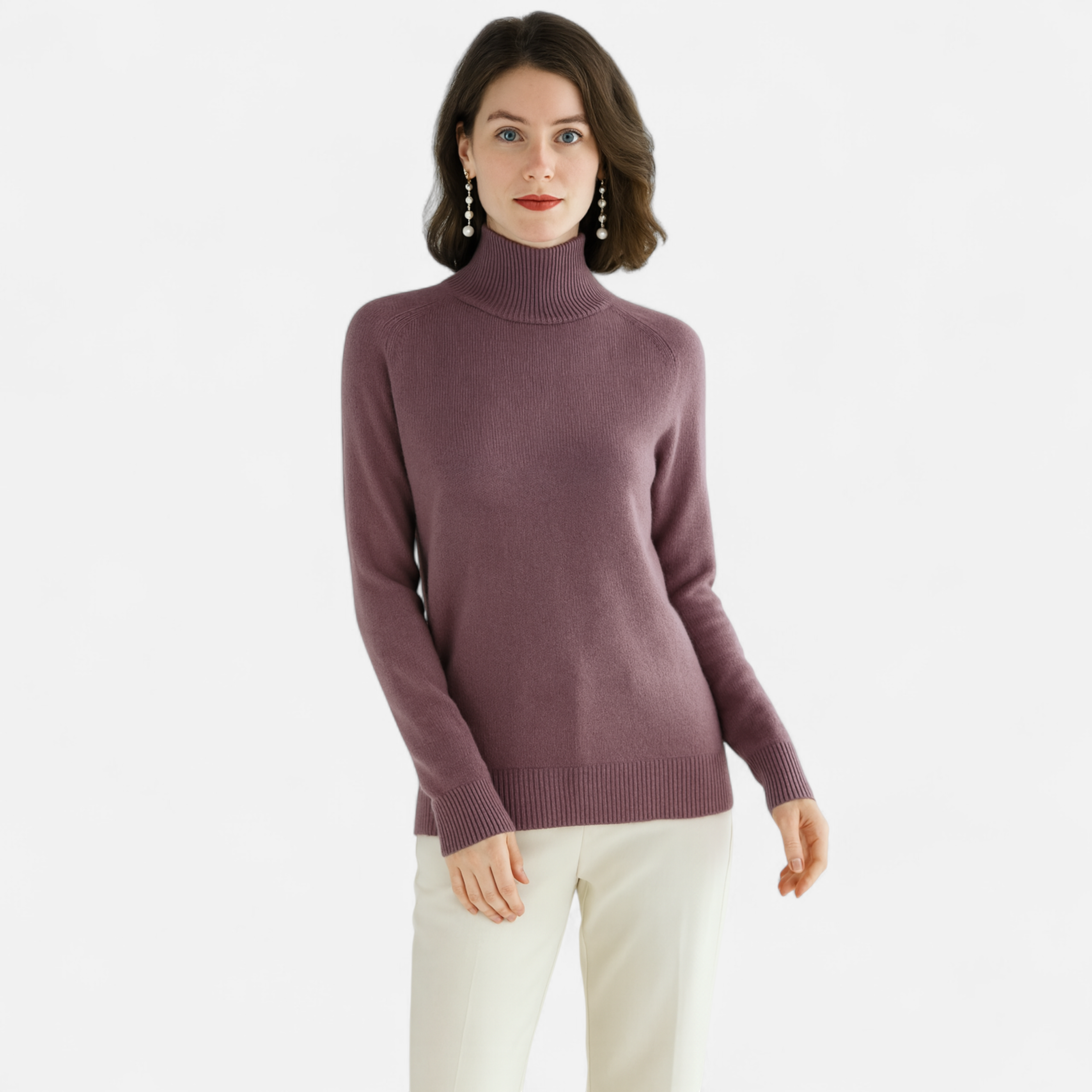 Women's Merino Wool Cashmere Mock-Neck Sweater | Cozy Knitwear for Fall & Winter