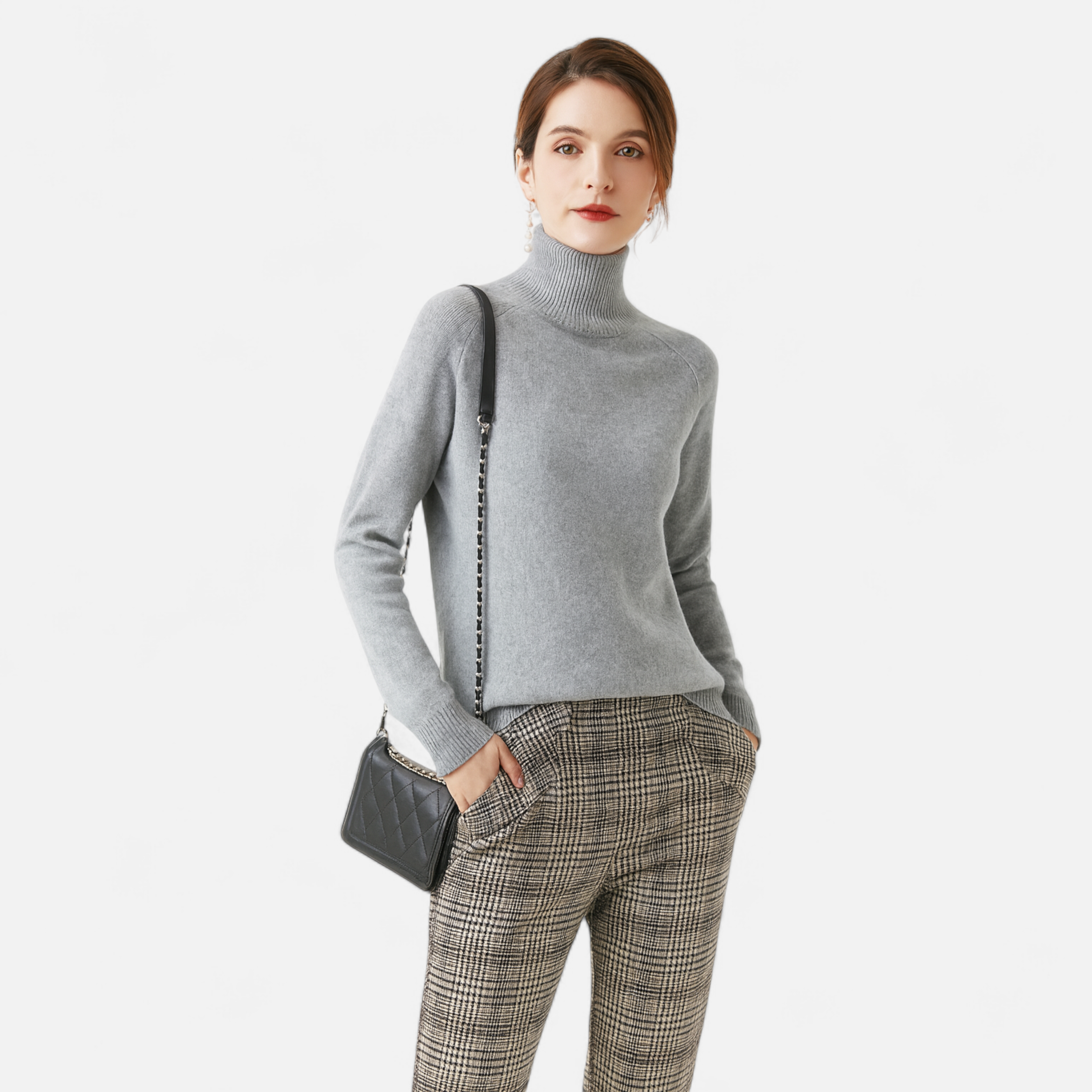 Women's Merino Wool Cashmere Mock-Neck Sweater | Cozy Knitwear for Fall & Winter