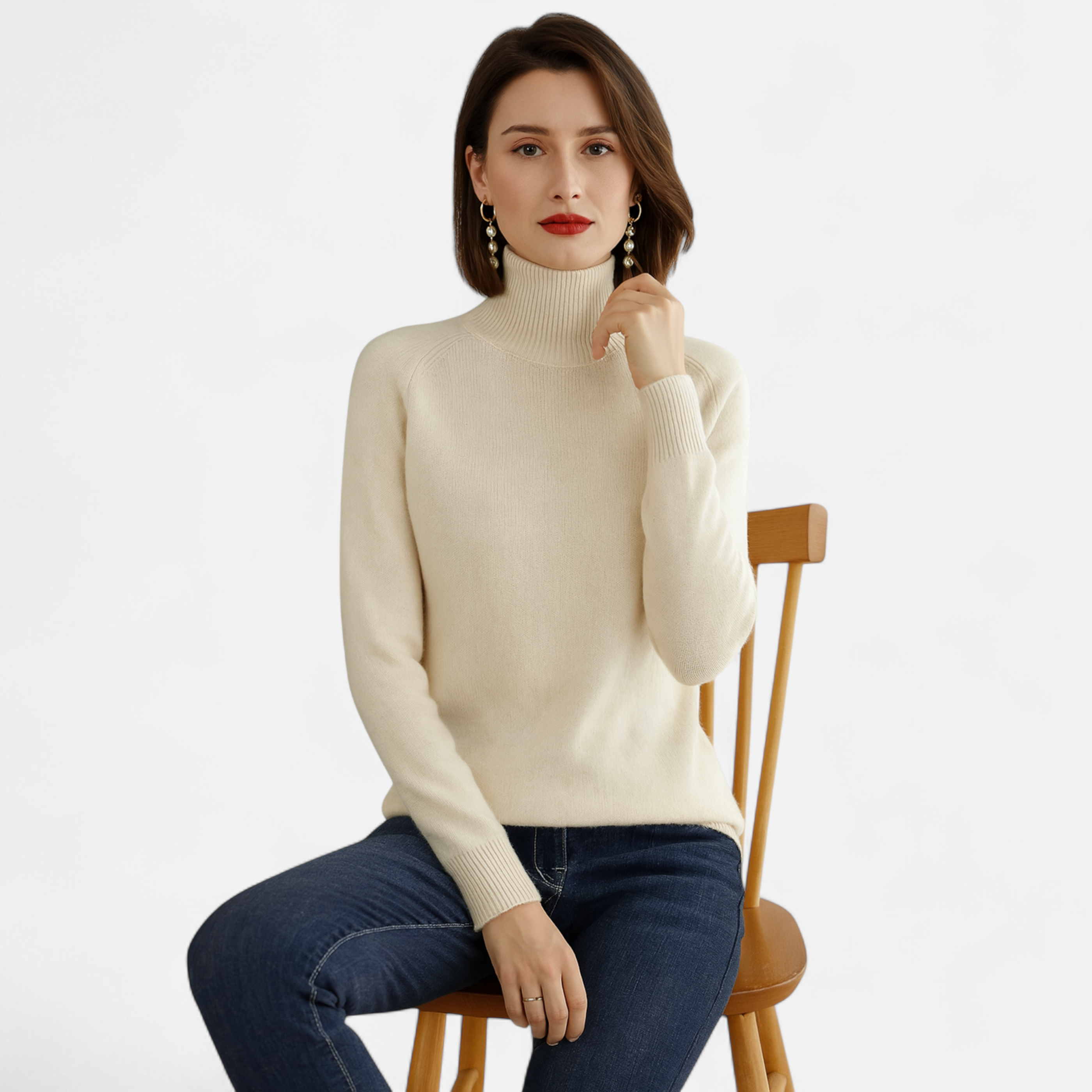 Women's Merino Wool Cashmere Mock-Neck Sweater | Cozy Knitwear for Fall & Winter