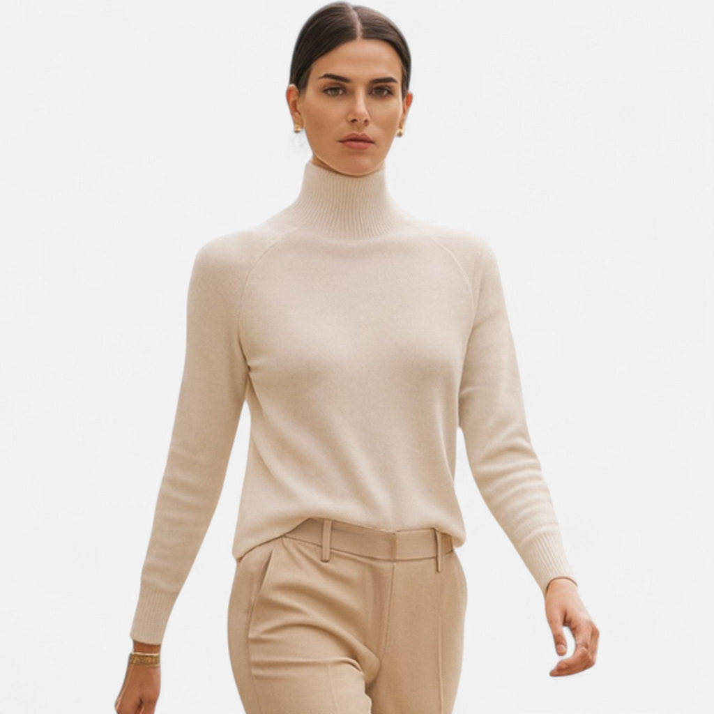 Women's Merino Wool Cashmere Mock-Neck Sweater | Cozy Knitwear for Fall & Winter