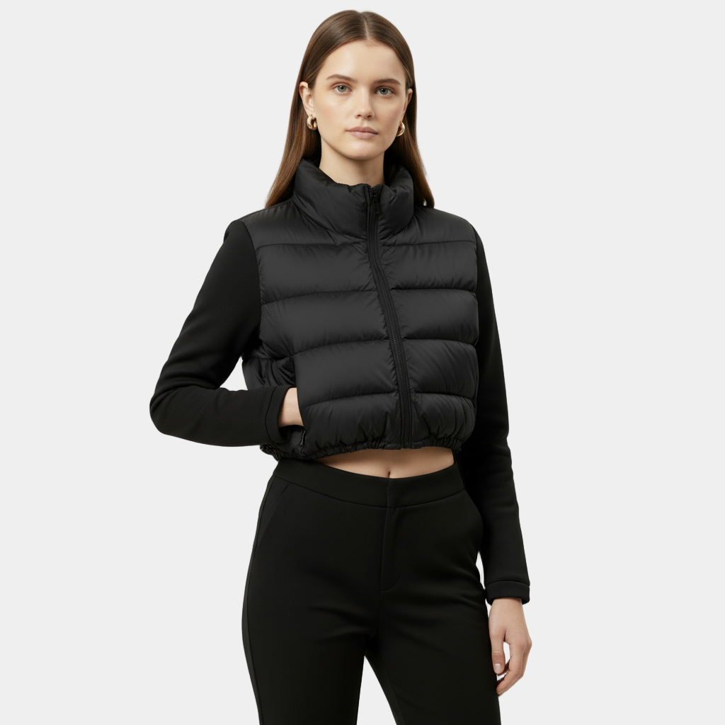 Women's Padded Stand Collar Jacket with Adjustable Hem Drawcord for Casual Wear