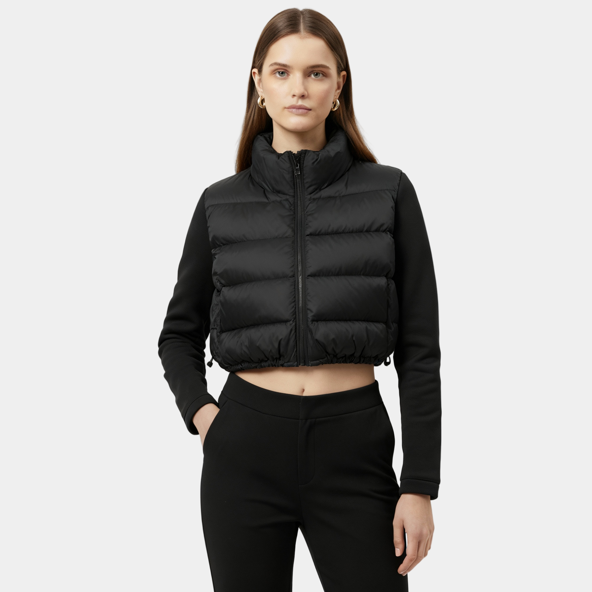 Women's Padded Stand Collar Jacket with Adjustable Hem Drawcord for Casual Wear