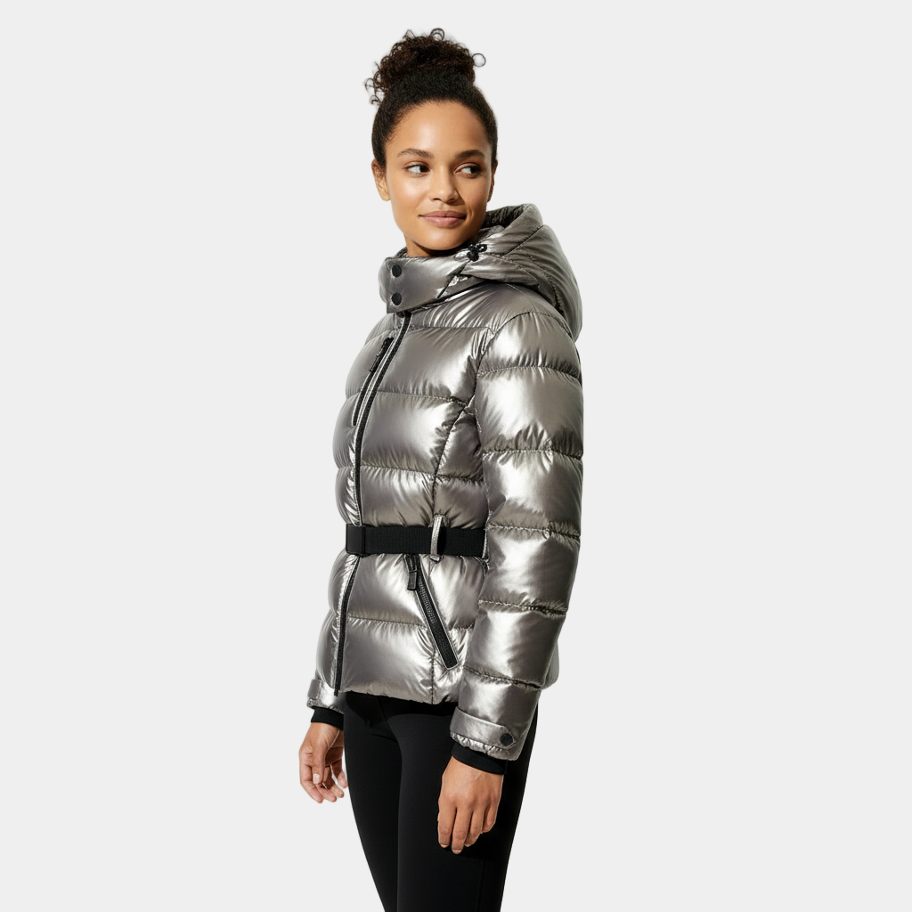Women's Puffer Jacket with Belted Design - Insulated Winter Coat for Cold Weather Wear