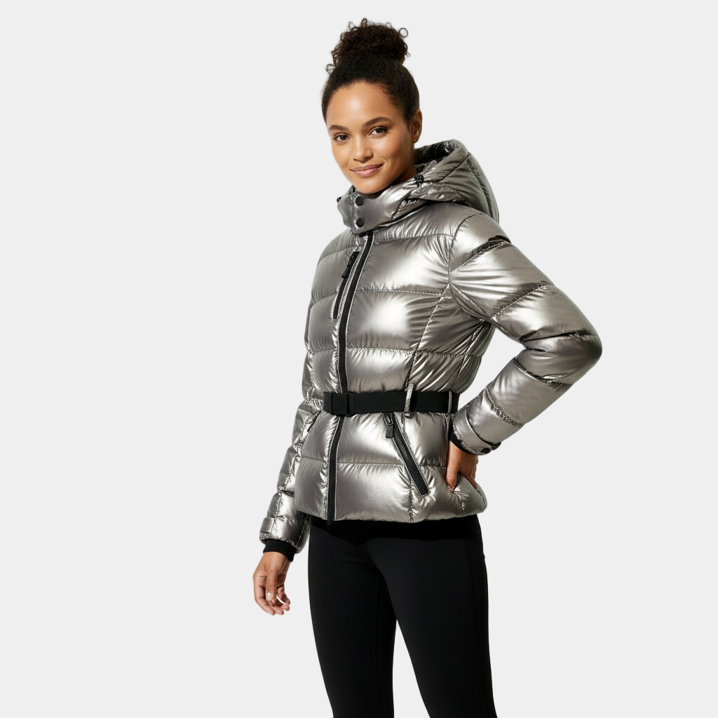 Women's Puffer Jacket with Belted Design - Insulated Winter Coat for Cold Weather Wear