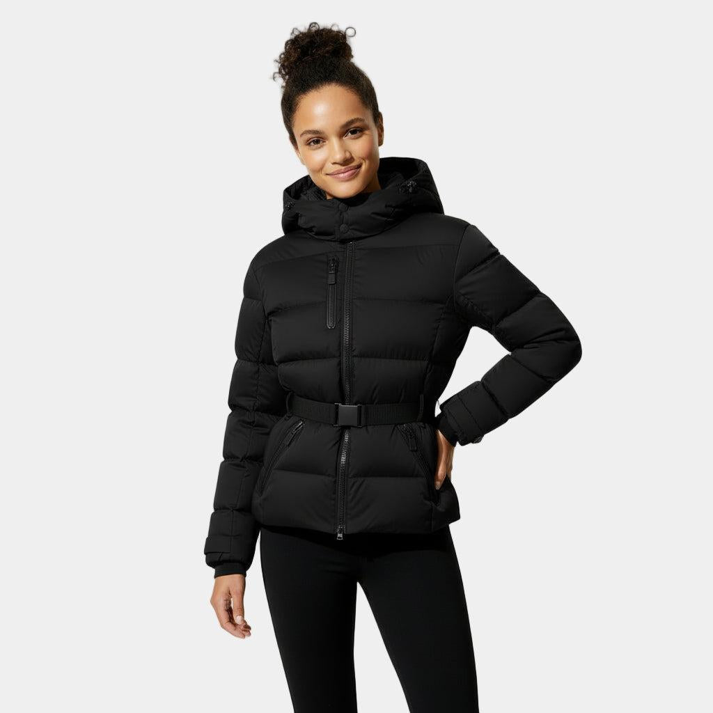 Women's Puffer Jacket with Belted Design - Insulated Winter Coat for Cold Weather Wear