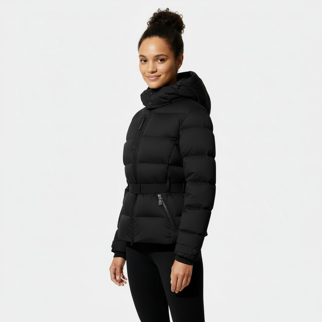 Women's Puffer Jacket with Belted Design - Insulated Winter Coat for Cold Weather Wear