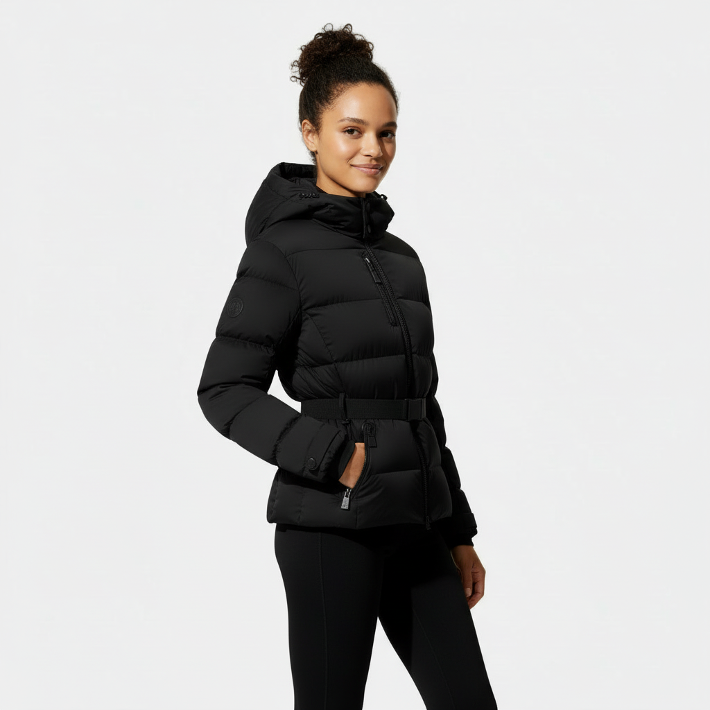 Women's Puffer Jacket with Belted Design - Insulated Winter Coat for Cold Weather Wear
