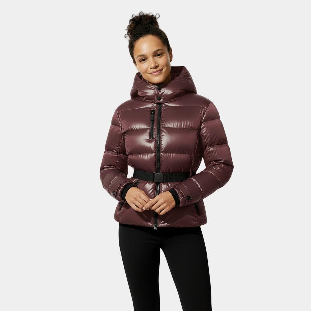 Women's Puffer Jacket with Belted Design - Insulated Winter Coat for Cold Weather Wear