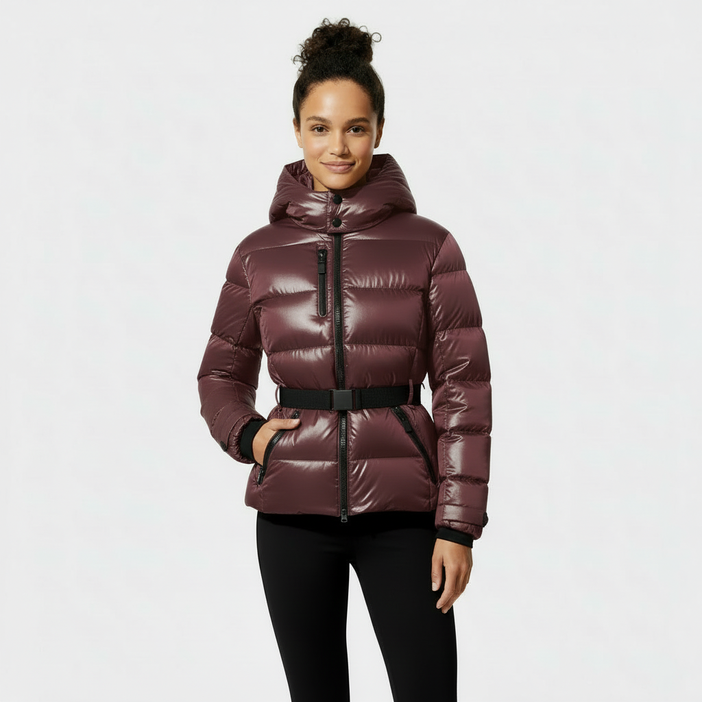 Women's Puffer Jacket with Belted Design - Insulated Winter Coat for Cold Weather Wear