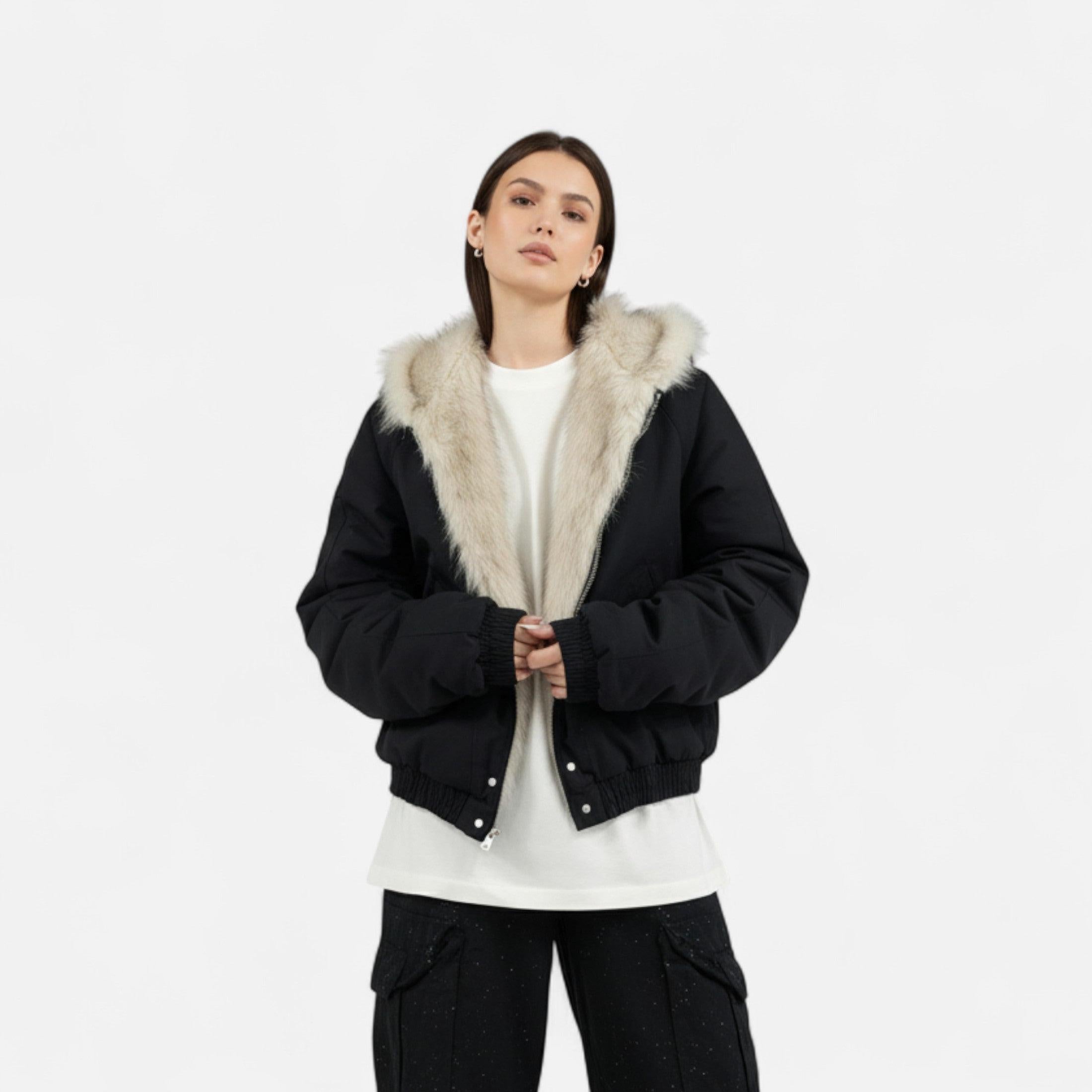 Women's Winter Hooded Coat with Fur Collar – Vintage Style Outerwear for Cold Weather