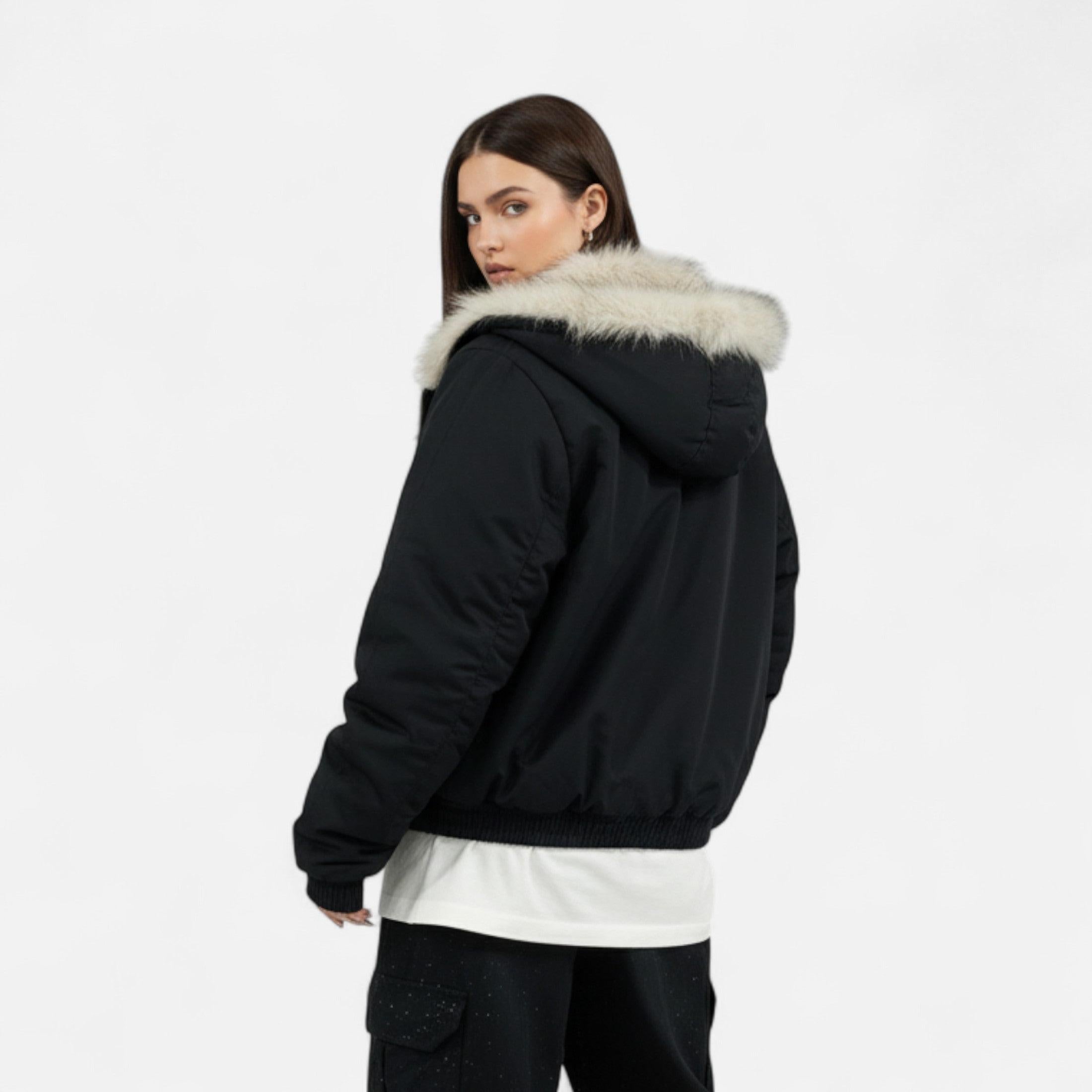 Women's Winter Hooded Coat with Fur Collar – Vintage Style Outerwear for Cold Weather