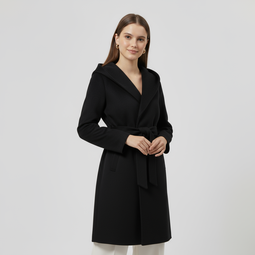 Wool Knee-Length Coat for Women with Belted Design - Stylish Outerwear for Cold Weather
