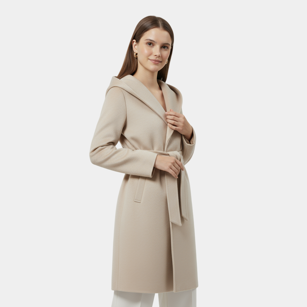 Wool Knee-Length Coat for Women with Belted Design - Stylish Outerwear for Cold Weather