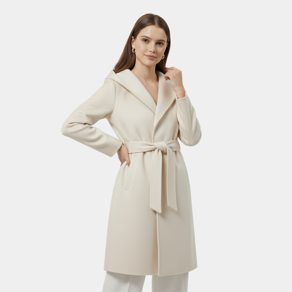 Wool Knee-Length Coat for Women with Belted Design - Stylish Outerwear for Cold Weather