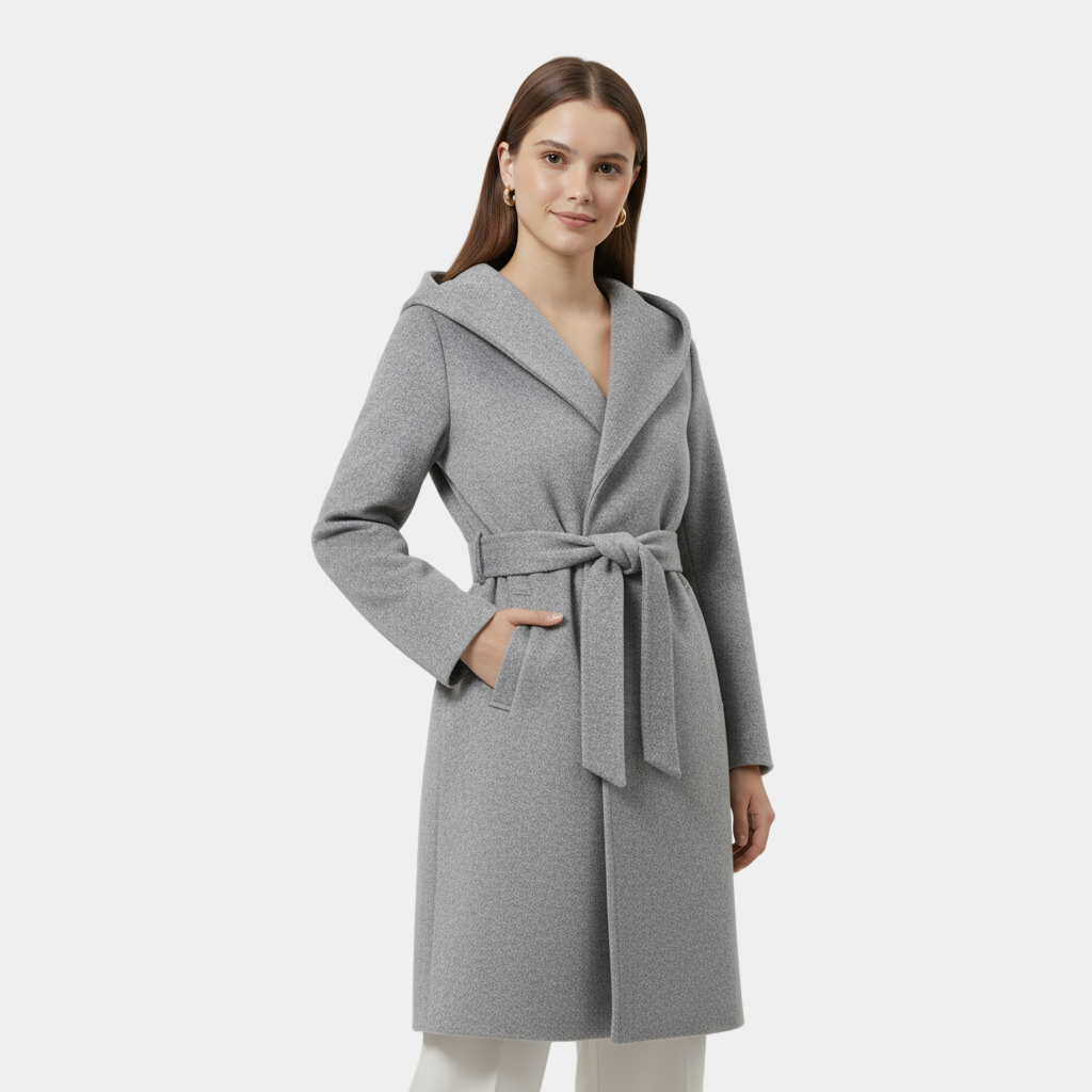 Wool Knee-Length Coat for Women with Belted Design - Stylish Outerwear for Cold Weather