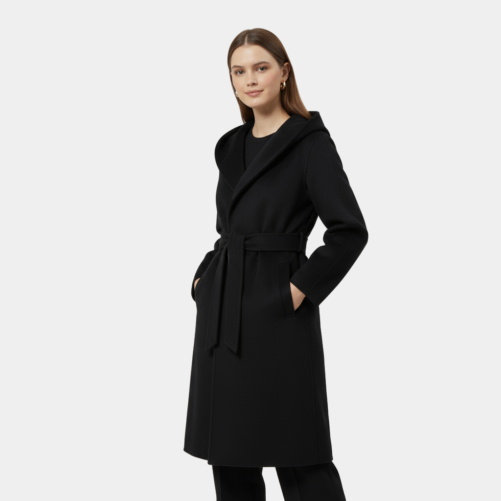 Wool Knee-Length Coat for Women with Belted Design - Stylish Outerwear for Cold Weather